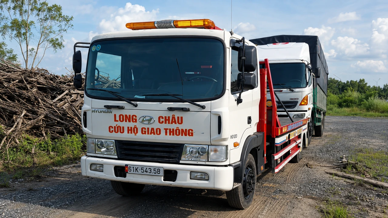 Kỹ thuật viên Cứu Hộ Long Châu hỗ trợ cứu hộ xe tải 24/7 tại Bàu Bàng