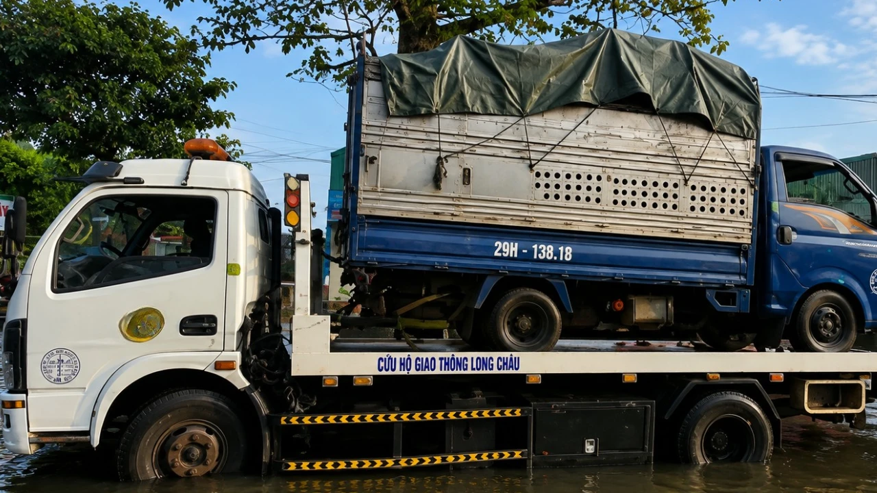 Tài xế bật đèn cảnh báo sự cố xe tải tại Tân Uyên trước khi gọi cứu hộ